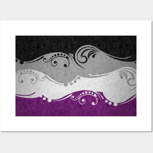 Fancy Swooped and Swirled Asexual Pride Flag Background Posters and Art